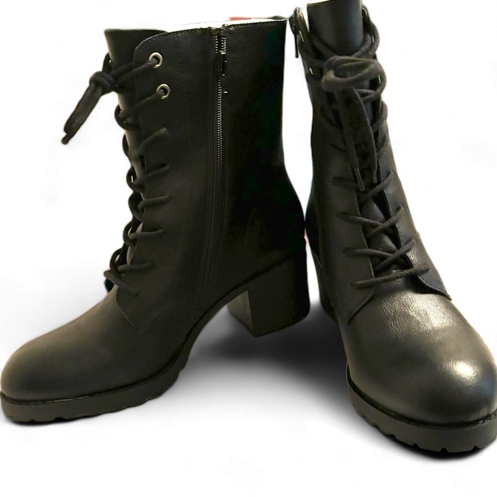 SUN +STONE Women's Sheilaa Lace-Up Zip Lug Combat Booties Sz 9.5 NWOT - Picture 2 of 6